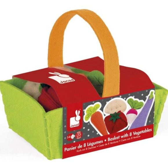 Janod Fabric Plush Basket with 8 Vegetables Shopping Toy New Sealed For Age 2-6 - Picture 3 of 13